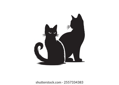 Vector Silhouettes of Cats: Feline Line Art and Cute Kitten Icons for Stickers and Design