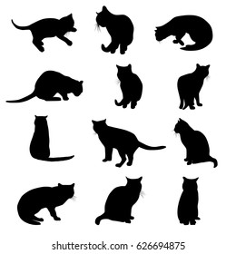 Vector silhouettes of cats isolated on white background