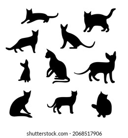 vector silhouettes of cats on a white background
