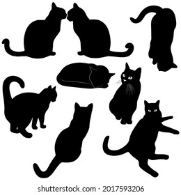 Vector Silhouettes Cats Set Black Icon Stock Vector (Royalty Free ...