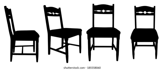 Vector silhouettes of chairs on a white background.