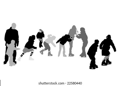 vector silhouettes of children ice-skating