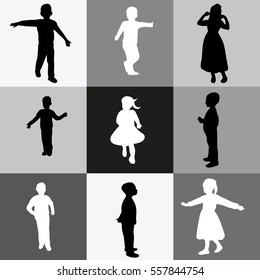 vector silhouettes of children, icon