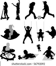 Vector silhouettes of children at play