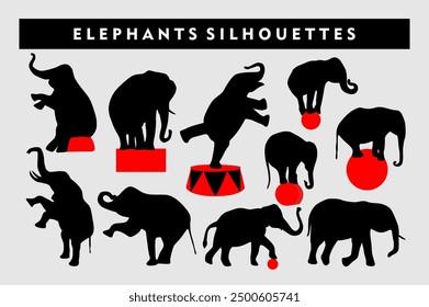 
Vector silhouettes of circus elephants