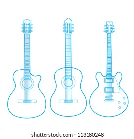 Vector silhouettes of classic guitars isolated on white,