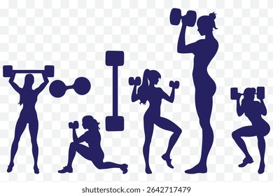 Vector silhouettes collection of active women people doing fitness exercises eps 10