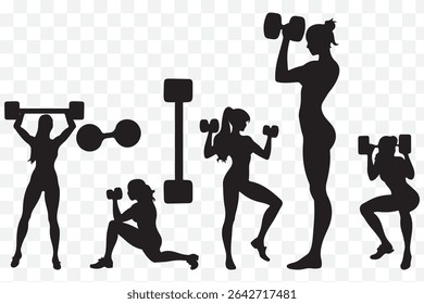 Vector silhouettes collection of active women people doing fitness exercises eps 10