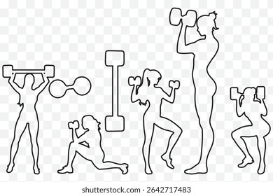 Vector silhouettes collection of active women people doing fitness exercises eps 10
