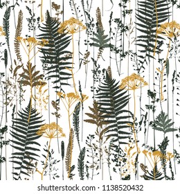 Vector silhouettes collection. Set of field flowers, herbs. Element of seamless pattern. Paper design.