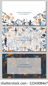 Vector silhouettes collection. Set of field herbs, flowers. Set of visiting card design.