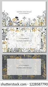 Vector silhouettes collection. Set of field herbs, flowers. Set of visiting card design.