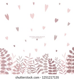 Vector silhouettes collection. Set of field flowers, herbs and hearts. Card design.