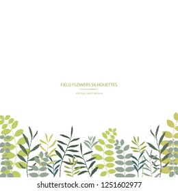 Vector silhouettes collection. Set of field herbs, flowers. Card design. Cover design.