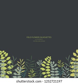 Vector silhouettes collection. Set of field herbs, flowers. Card design. Cover design.