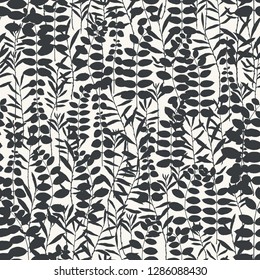 Vector silhouettes collection. Set of field flowers, herbs. Element of seamless pattern. Paper design. Print element. Monochrome.