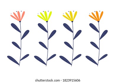 Vector silhouettes collection. Set of field flowers.