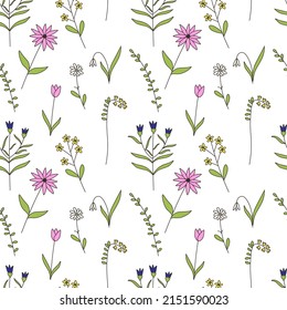 Colección de siluetas vectoras. Flores de campo, hierbas. Elemento de patrón sin fisuras. Diseño de papel. Imprimir elemento. EPS