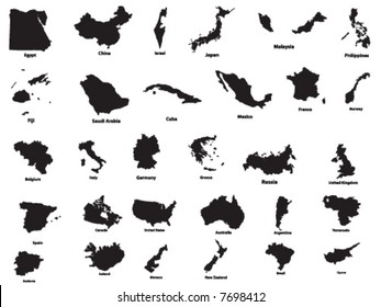 Vector silhouettes of countries(wit names)