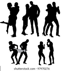 Vector silhouettes of couple. Life steps