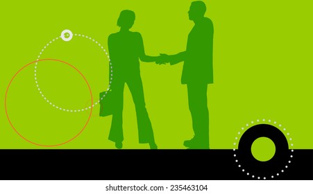 Vector silhouettes of couple on a green background.