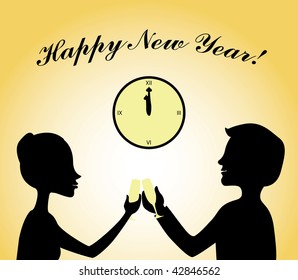 Vector silhouettes of couple toasting for the new year!