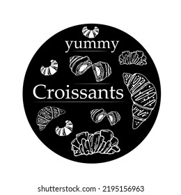 Vector silhouettes of croissant. Set of croissants isolated on a black background.