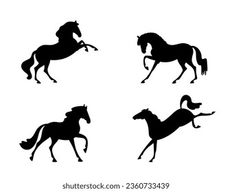 Vector silhouettes, cute horses in graceful poses