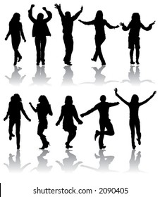 Vector silhouettes dancing man and women, illustration