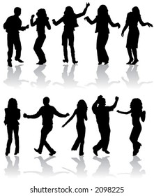 Vector silhouettes dancing man and women, illustration