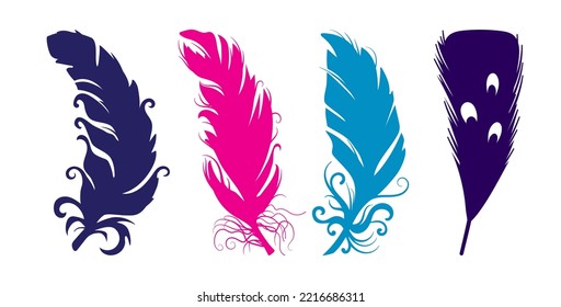 Vector silhouettes of decorative feathers