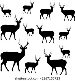 vector silhouettes of deer with horns, illustrations of several deer images, motifs of images of several Aarusa visas for background or wallpaper decoration 