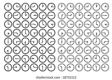 Vector silhouettes of dials with different time