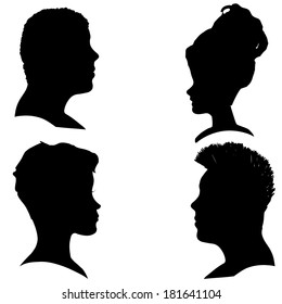 Vector silhouettes of different faces in profile.