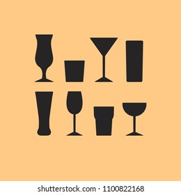 Vector silhouettes of different glasses for drinks.