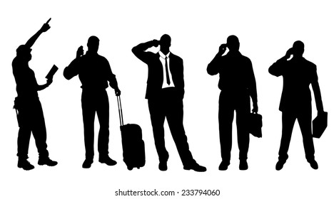 Vector silhouettes of different men on a white background.