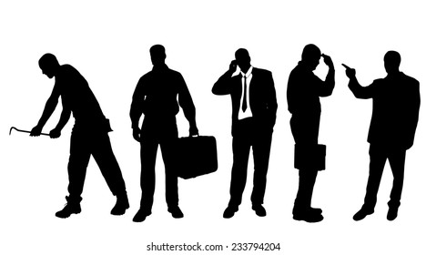 Vector silhouettes of different men on a white background.
