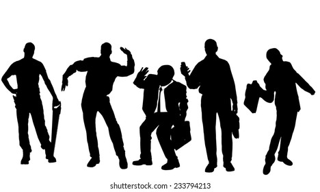 Vector silhouettes of different men on a white background.