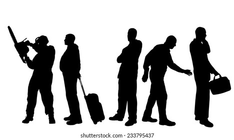 Vector silhouettes of different men on a white background.