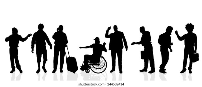 Vector silhouettes of different men on a white background.