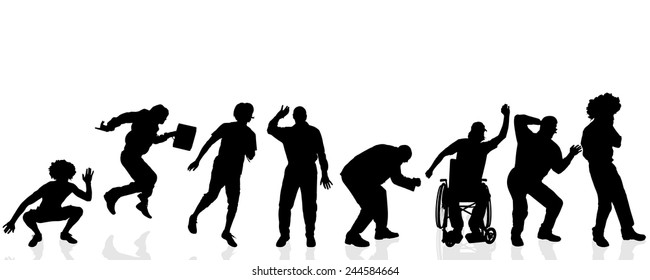 Vector silhouettes of different men on a white background.