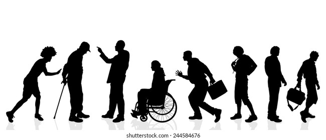 Vector silhouettes of different men on a white background.