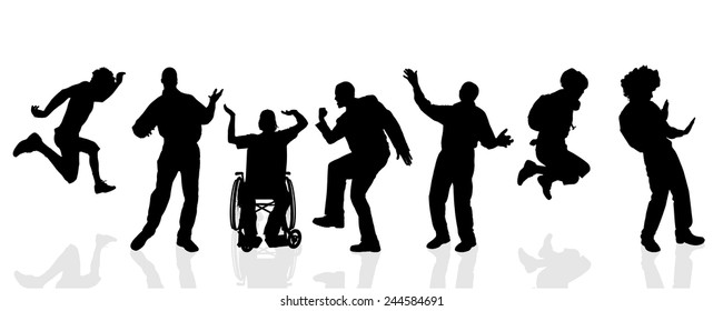 Vector silhouettes of different men on a white background.
