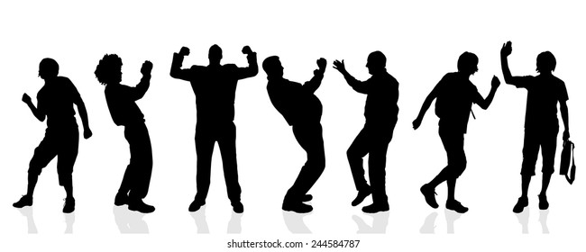 Vector silhouettes of different men on a white background.