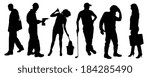 Vector silhouettes of different people on a white background.