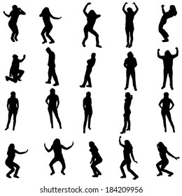 Vector silhouettes of different people on a white background.