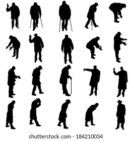 Vector silhouettes of different people on a white background.