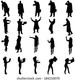 Vector silhouettes of different people on a white background.