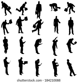 Vector silhouettes of different people on a white background.