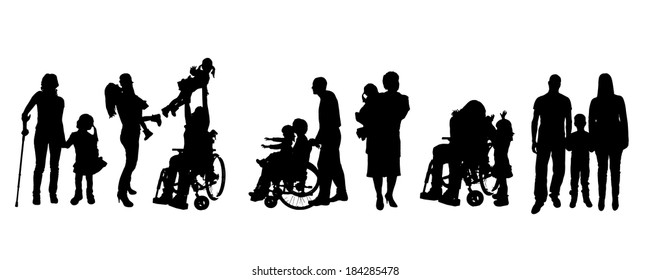 Vector silhouettes of different people on a white background.